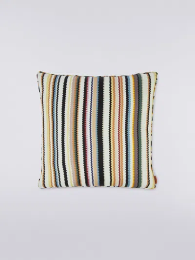 Missoni 40x40 Cm Shangai Wool Satin Cushion With Zig Zag Print In Black
