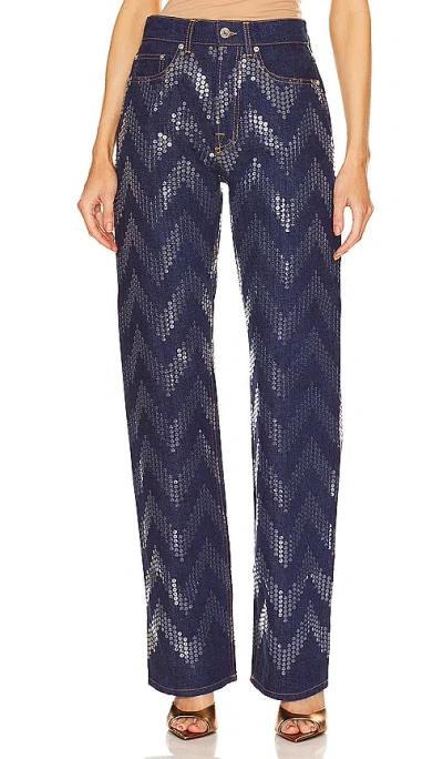 Missoni Sequins Zig Zag 5 Pocket Trouser In Transparent Sequins & Dark Blue Base