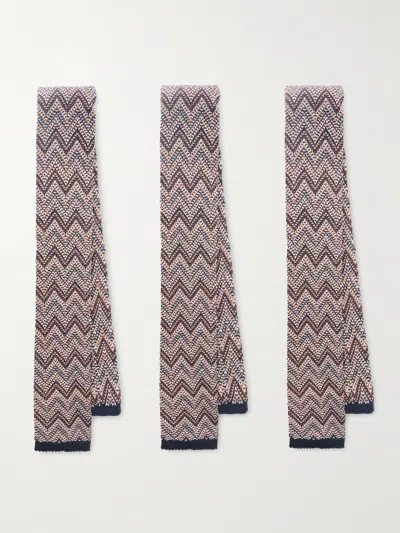 Missoni 6cm Pack Of Three Knitted Cotton And Silk-blend Tie In Multi