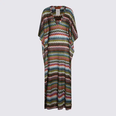 Missoni Long Dress Loose Fit Zigzag V Neckline In Multi