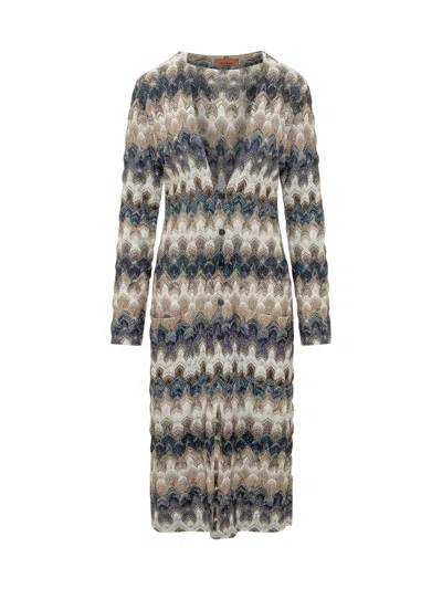 Missoni Abstract Long Sleeve Cardigan With Front Closure In Multi Blue White