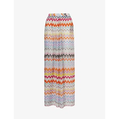 Missoni Womens White-on-gold Abstract-pattern Wide-leg Mid-rise Knitted Trousers