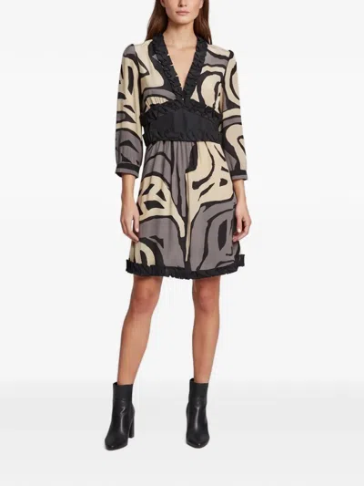 Pre-owned Missoni Abstract-print Ruffled-detail Mini Dress In Neutrals