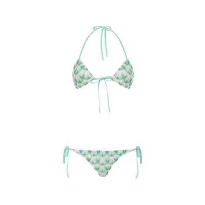 Missoni Triangle Bikini In Viscose With Floral Motif In Green
