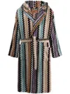Missoni Home Bernard Bathrobe In Cotton Terry With Zigzag Pattern In Blue