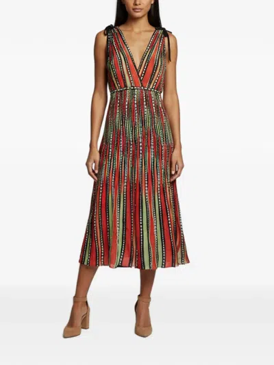 Pre-owned Missoni Alga Pattern Sleeveless Midi Dress In Red