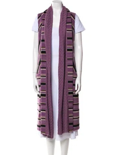 Pre-owned Missoni Alpaca Striped Faux Fur Coat In Purple