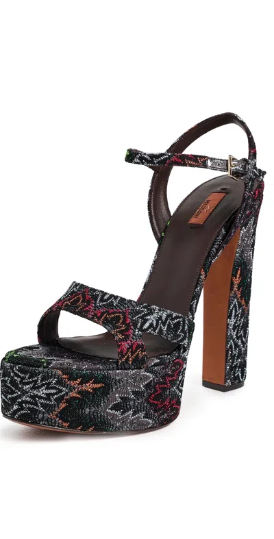 Missoni Angela Platform Heel Sandals Metallic Black In Animal Print