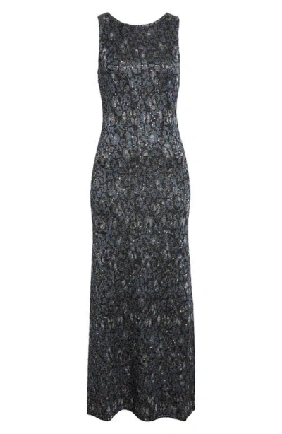 Missoni Animal Jacquard Sequin Sleeveless Column Dress In Blue
