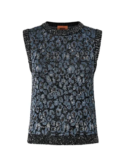 Missoni Animal-jacquard Knit Crewneck Top In Blue