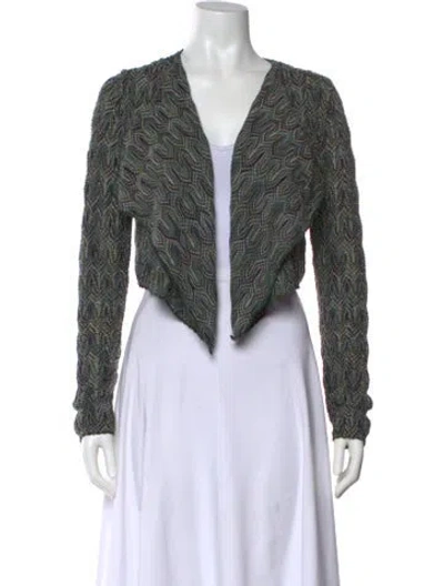 Pre-owned Missoni Animal Print Open Front Sweater In Green