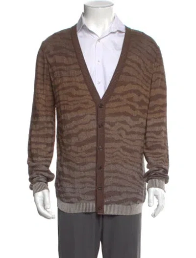 Pre-owned Missoni Animal Print V-neck Cardigan In Brown