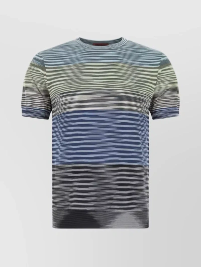Missoni Artisanal Striped Print Cotton T-shirt In Blue