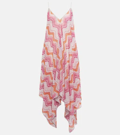 Missoni Asymmetric Lamé Maxi Dress In Pink