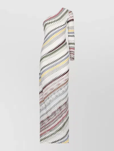 Missoni Asymmetric One Sleeve Long Viscose Dress In Multi