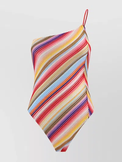 Missoni Asymmetrical Neckline One-shoulder Swimsuit In Pink