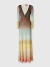 Missoni Plunging Metallic Ombre Knit Long-sleeve Maxi Dress