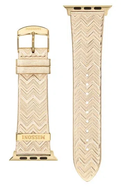 Missoni Authentic Zigzag Leather 24mm Apple Watch® Watchband In Gold