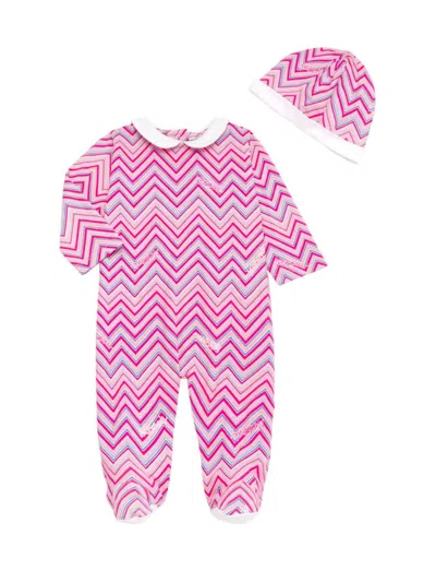 Missoni Baby Girl's Chevron Collared Footie & Beanie Set In Pink