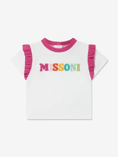 Missoni Babies' Logo-embroidered Ruffles T-shirt In White