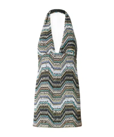 Missoni Backless Mini Dress In A Geometric-style Zigzag Knit With Sequins In Multi