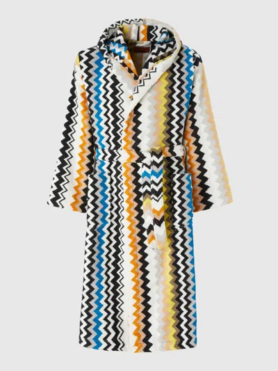 Missoni Cotton Terry Bathrobe Zig Zag In Black