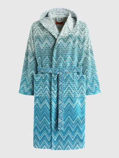 Missoni Bademantel Mit Kapuze Stone Aus Baumwollfrottee Mit Zebramuster In Blue