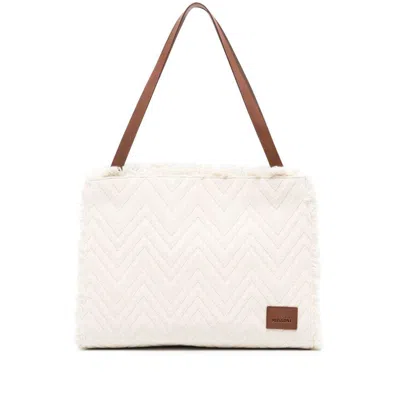 Missoni Logo-patch Shoulder Bag In Beige