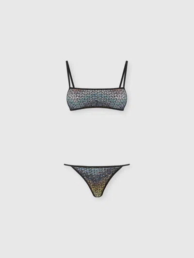 Missoni Balconette Bikini In Zigzag Viscose Lamé In Blue