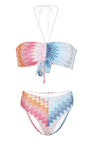 Missoni Bandeau Bikini In Zig Zag Lame Viscose Blend Shaded Fuchsia/blue In Multi