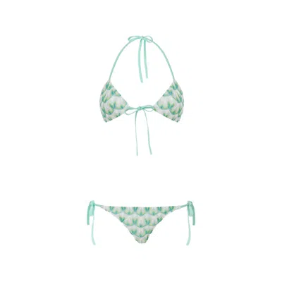 Missoni Triangle Bikini In Viscose With Floral Motif In Green