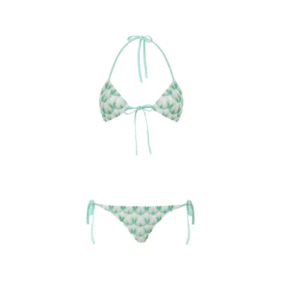 Missoni Triangle Bikini In Viscose With Floral Motif In Green