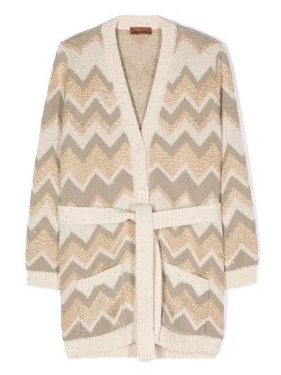 Missoni Kids' Sequinned Zigzag Cardigan In Beige