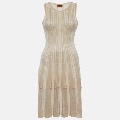 Pre-owned Missoni Beige Lurex Knit Flared Mini Dress S In Sand