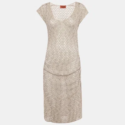 Missoni Beige Lurex Knit Ruched Maxi Dress In Neutral