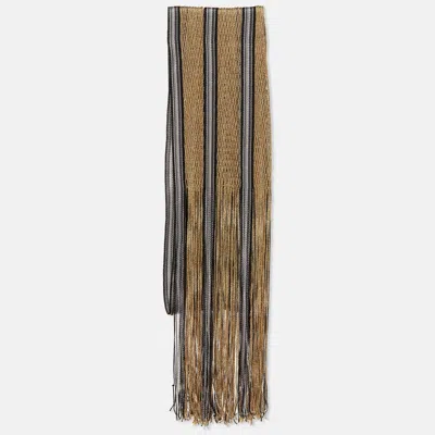 Pre-owned Missoni Beige Lurex Open Knit Fringed Stole In Sand