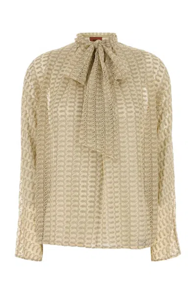 MISSONI BEIGE LAME BLOUSE WITH SASH COLLAR