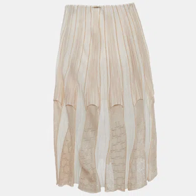 Pre-owned Missoni Beige Stretch Knit Flared Midi Skirt M In Sand