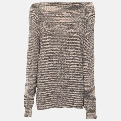 Pre-owned Missoni Beige Stripe Printed Wool Sweater L In Sand