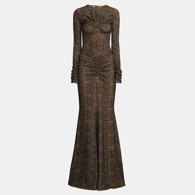 Missoni Beige/black Flocked Print Tulle Sheer Draped Maxi Dress In Brown