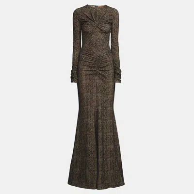 Pre-owned Missoni Beige/black Flocked Print Tulle Sheer Draped Maxi Dress Xs