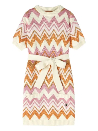 Missoni Kids' Belted Knitted Dress In Multi