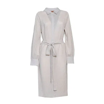 Missoni Lamé-effect Belted Shirtdress In Beige