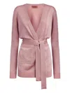 Missoni Belted Metallic-knit Cardigan In Pink