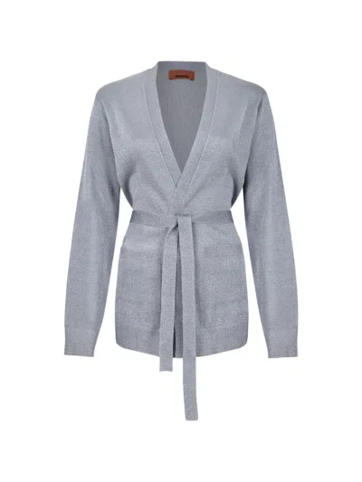 Missoni Belted Metallic-effect Cardigan In Gray