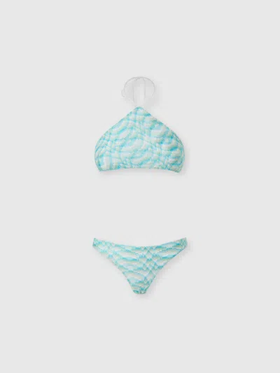 Missoni Bikini In Shaded Lamé Viscose With Halterneck Top In Blue