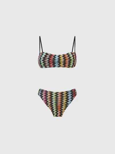 Missoni Bikini In Lamé Viscose With Micro Zigzag Pattern And High-waisted Bottoms In Multi