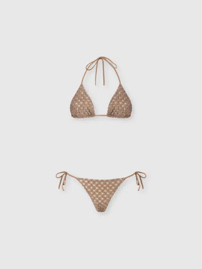 Missoni Bikini In Lamé Viscose With Spiderweb Pattern In Brown