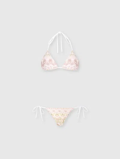 Missoni Bikini In Viscose Lamé Blend With Space-dye Lace Motif In Neutral