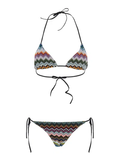 MISSONI MULTICOLOR BIKINI WITH ALL-OVER ZIG-ZAG MOTIF AND ADJUSTABLE LACE-UP CLOSURE IN VISCOSE BLEND WOMAN